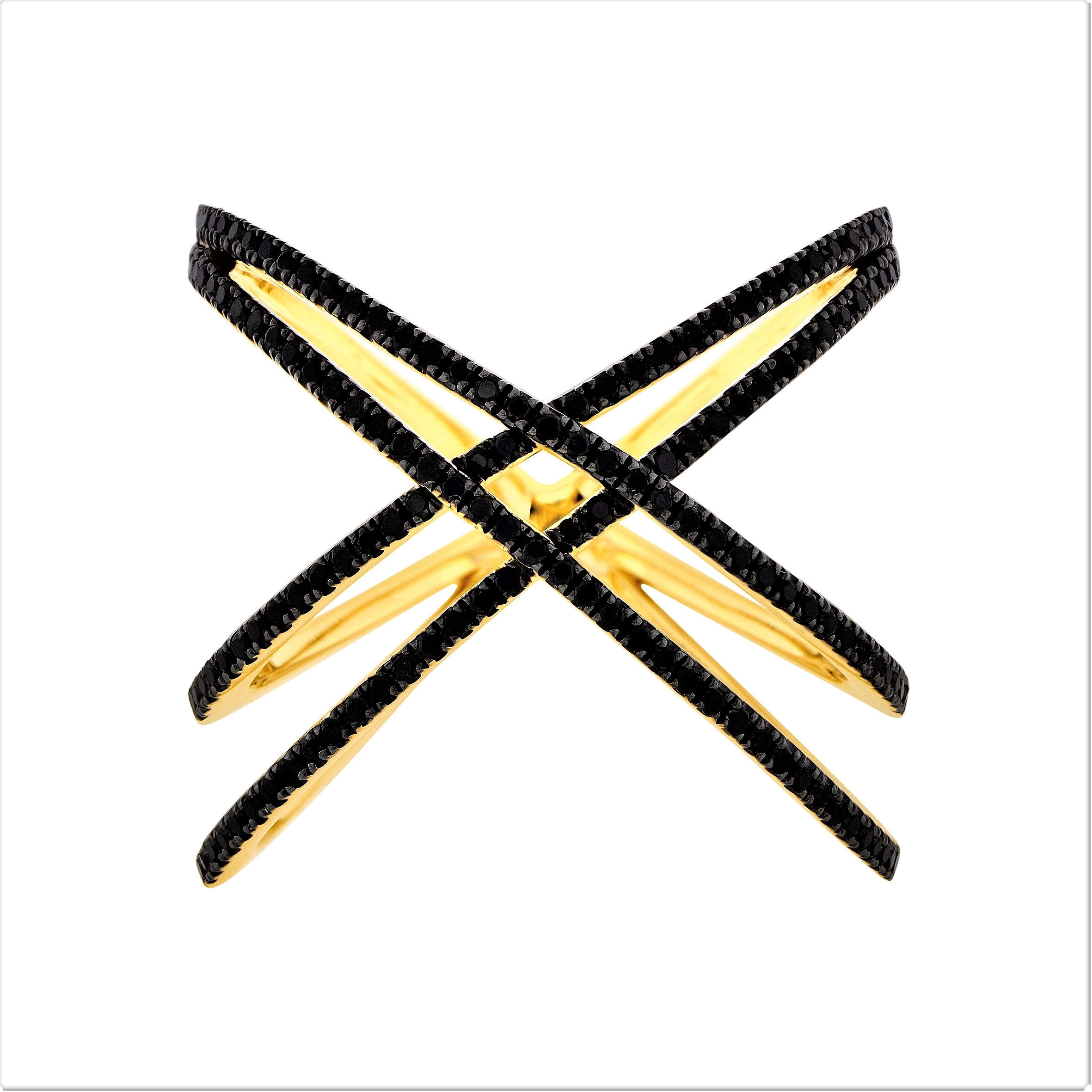 Diamantring double cross black - 2