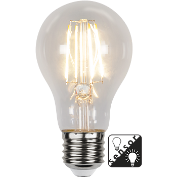 STAR TRADING LED-LAMPA E27 A60 SENSOR CLEAR, 7W (60W) 2700K, Skymningssensor