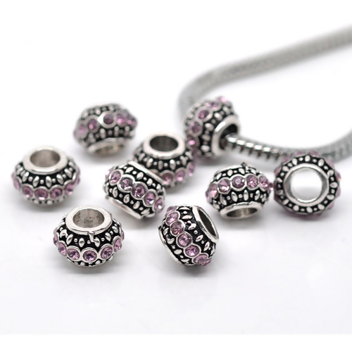 Bead / pendant- silver m. rhinestones,  lt purple