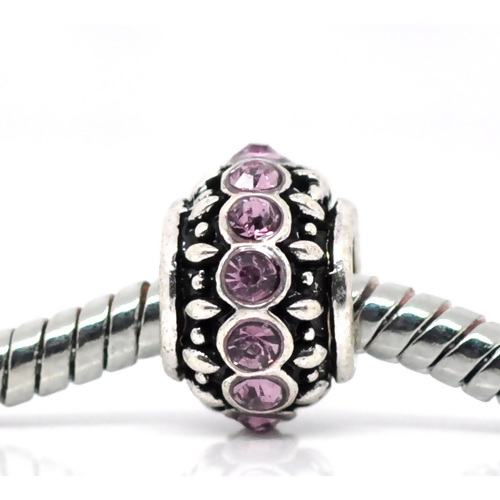 Bead / pendant- silver m. rhinestones,  lt purple - 2