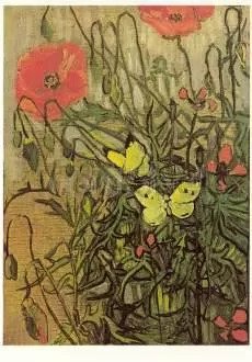 Poppies and butterflies, Postcard