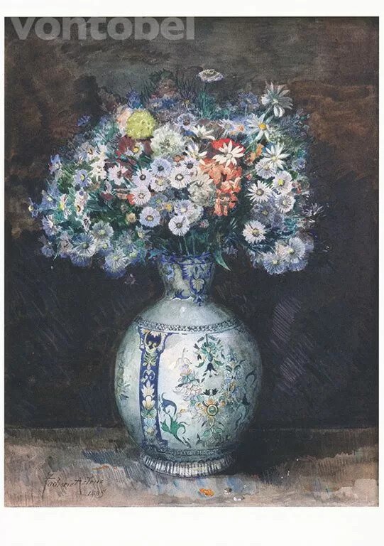 Chryanthemums in a large Faience Vase from Rouen (1885), Postcard