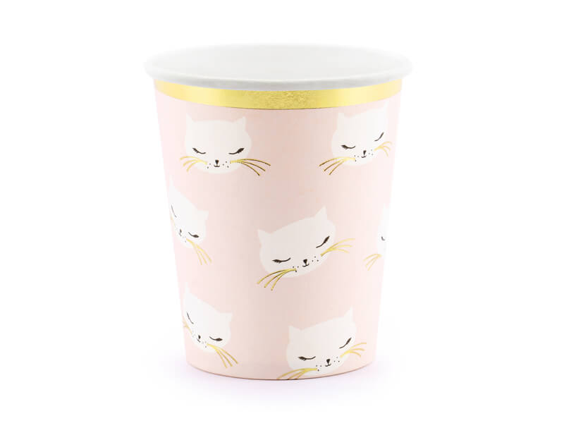 Pappersmuggar | 6-pack | Rosa katt med guldkant 1
