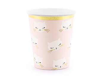 Pappersmuggar | 6-pack | Rosa katt med guldkant 1