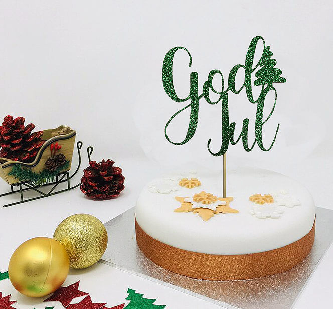 Tårtdekoration "God Jul" Grön