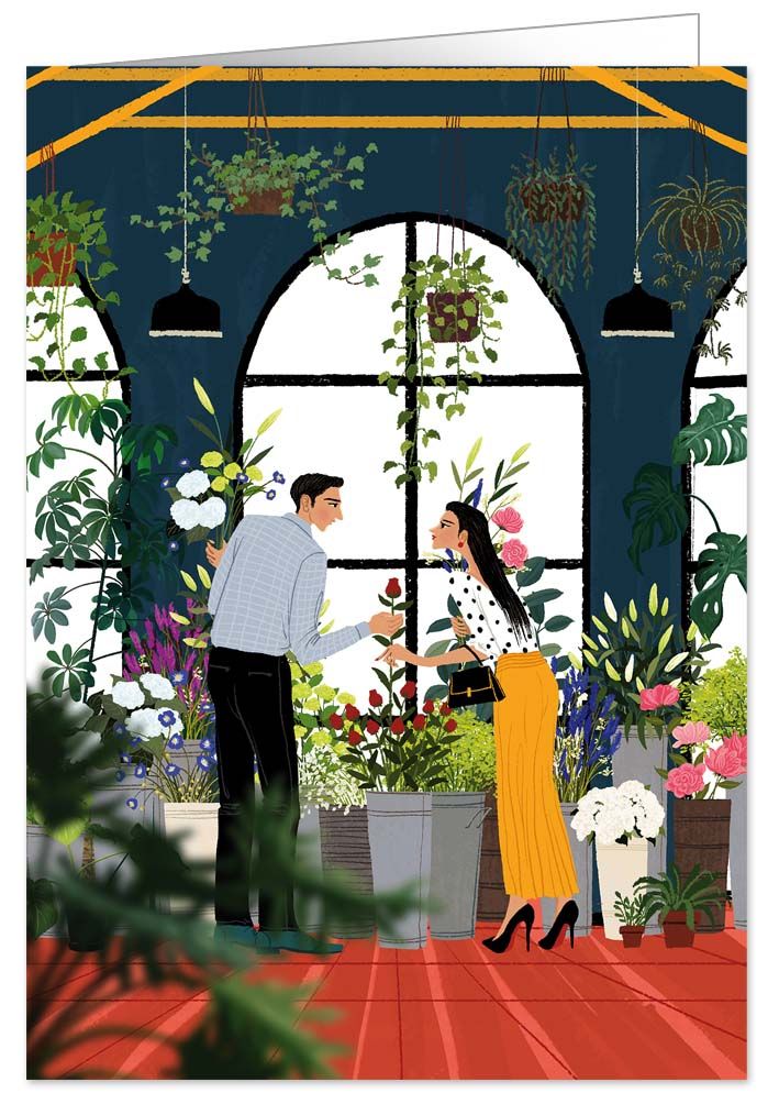 Man and Woman in Flower Shop, Greeting Card