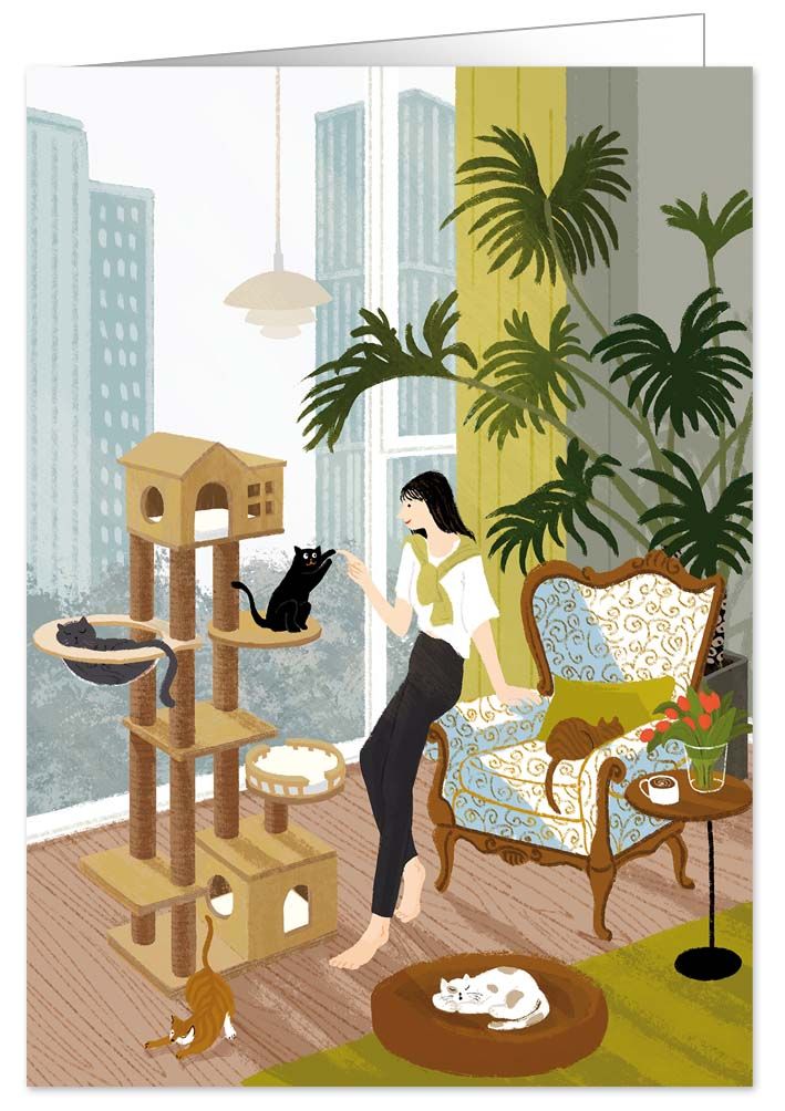 At home with the cats, Greeting Card