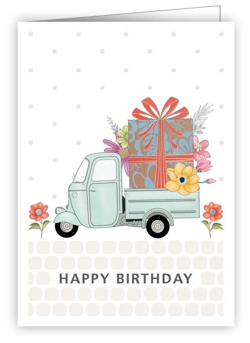 Happy Birthday Present Car, Mini Card