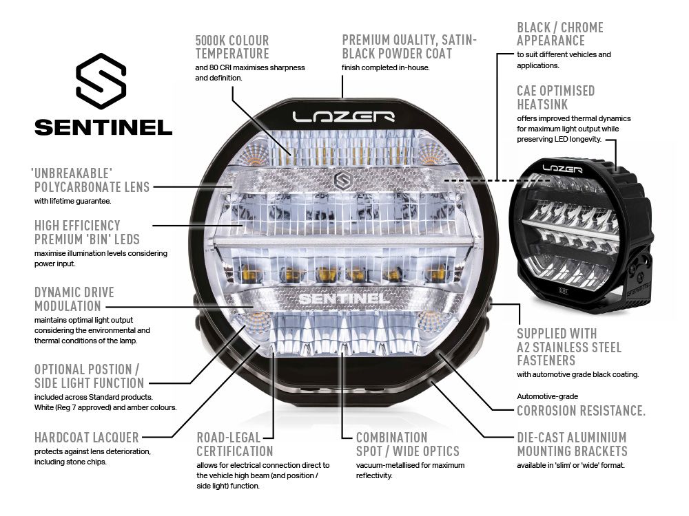 Lazer Sentinel Std LED Extraljus&nbsp;9" Chrome - 5