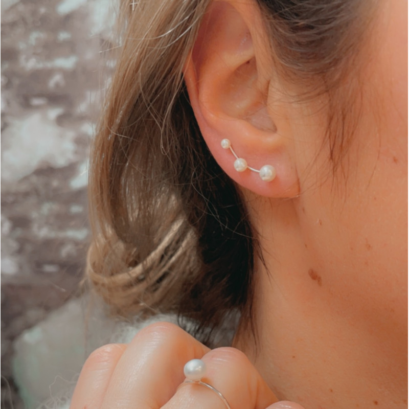 by Faith - Silverörhänge Ear climber pärlor - 5