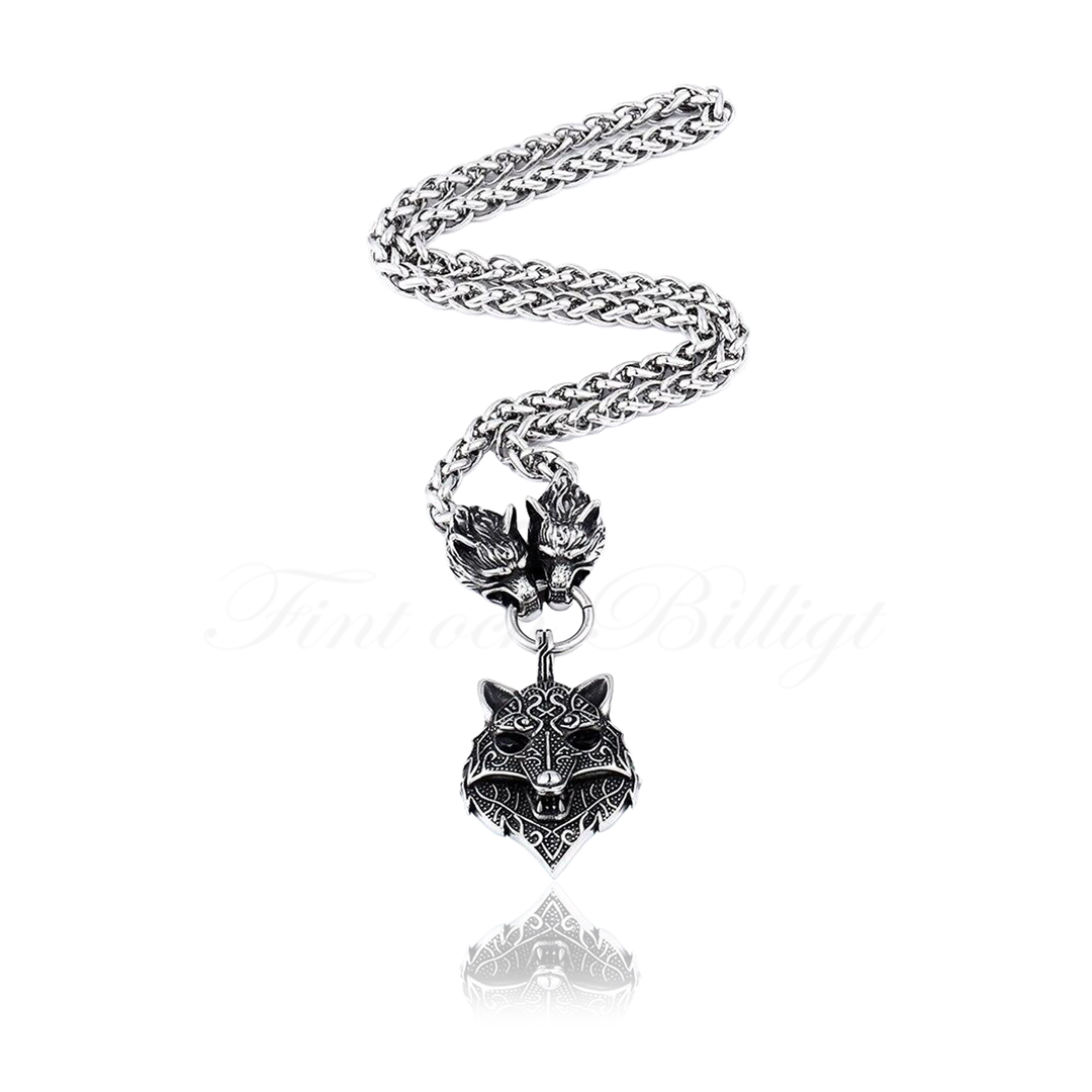 Necklace Howling Fenrir King - Wolf Head Black Stones Viking Pendant - 4