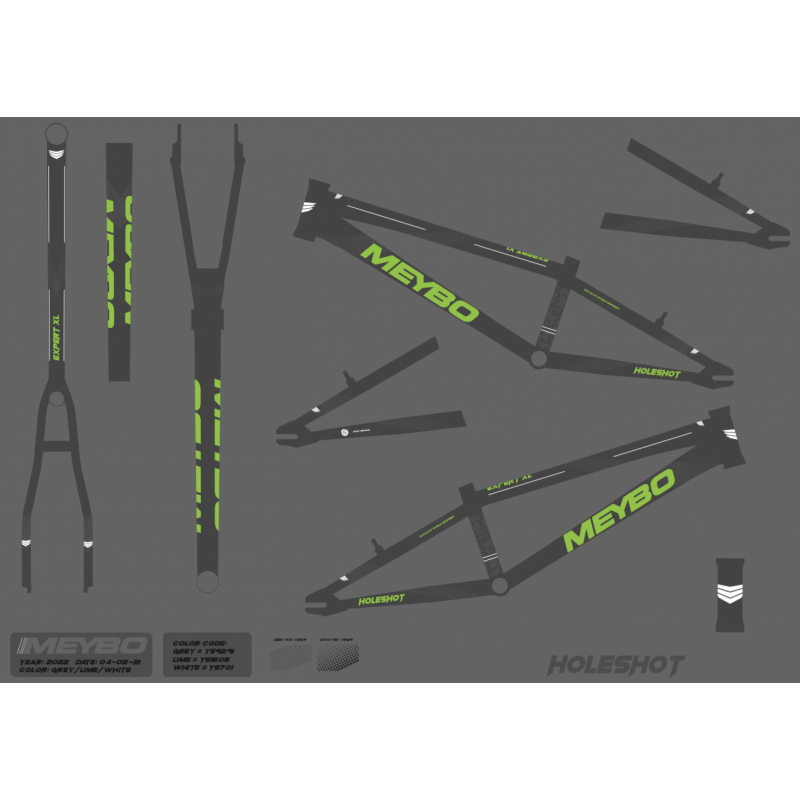 Meybo Holeshot 2022 Bmx Race Frame Grey Lime White. CRUISER