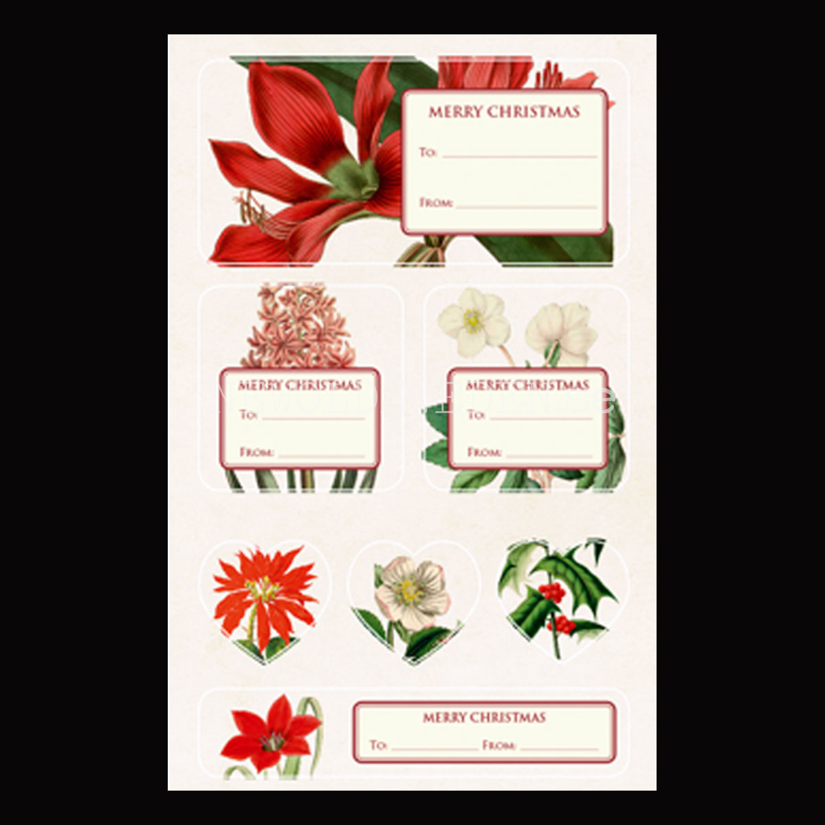 Vintage Stickers & Paketetiketter - JULBLOMMOR - 2