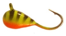 Fibe Mormyska M11 Volfram 1.9g 2pack för pimpelfiske. Orange buk gul med svarta stips