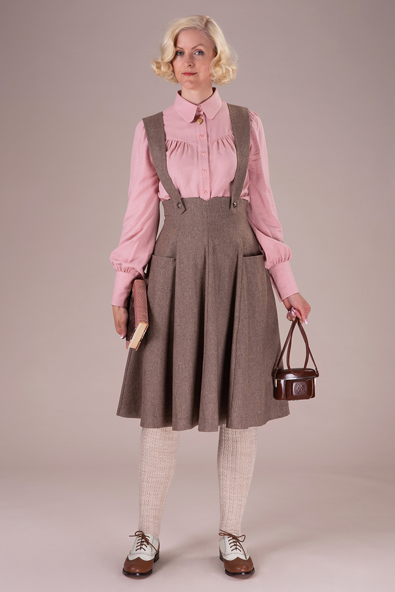 The Perfect Pinafore Skirt. Soft brown melange emmy design