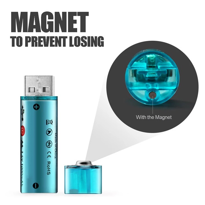 Laddningsbart batteri via USB LI-ion BatteryAA 1.5V 1000mAh 2-Pack Rechargeable  - 5