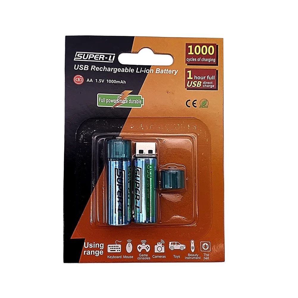 Laddningsbart batteri via USB LI-ion BatteryAA 1.5V 1000mAh 2-Pack Rechargeable  - 7