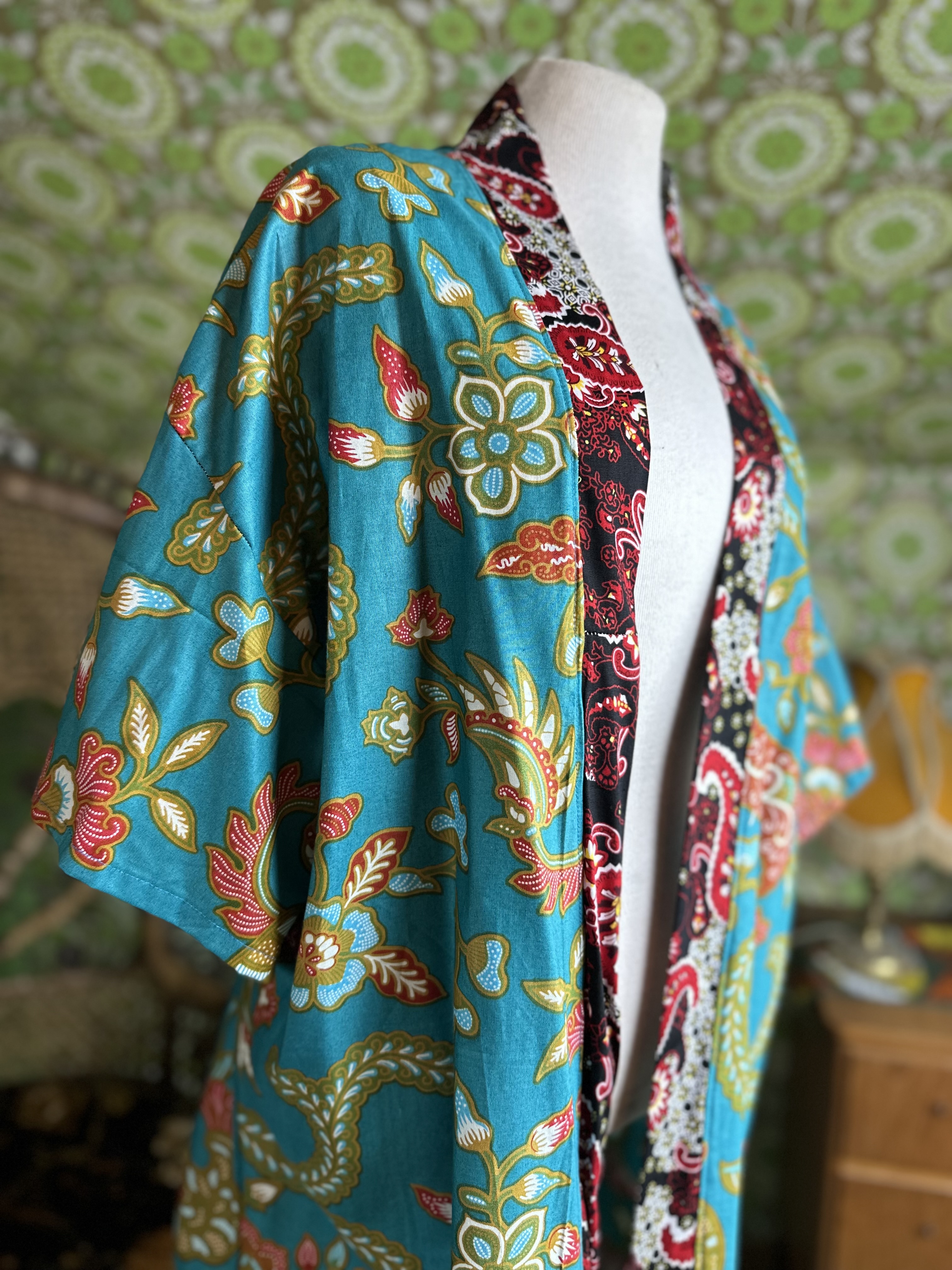 kimono turkos Paisley blom  - 3
