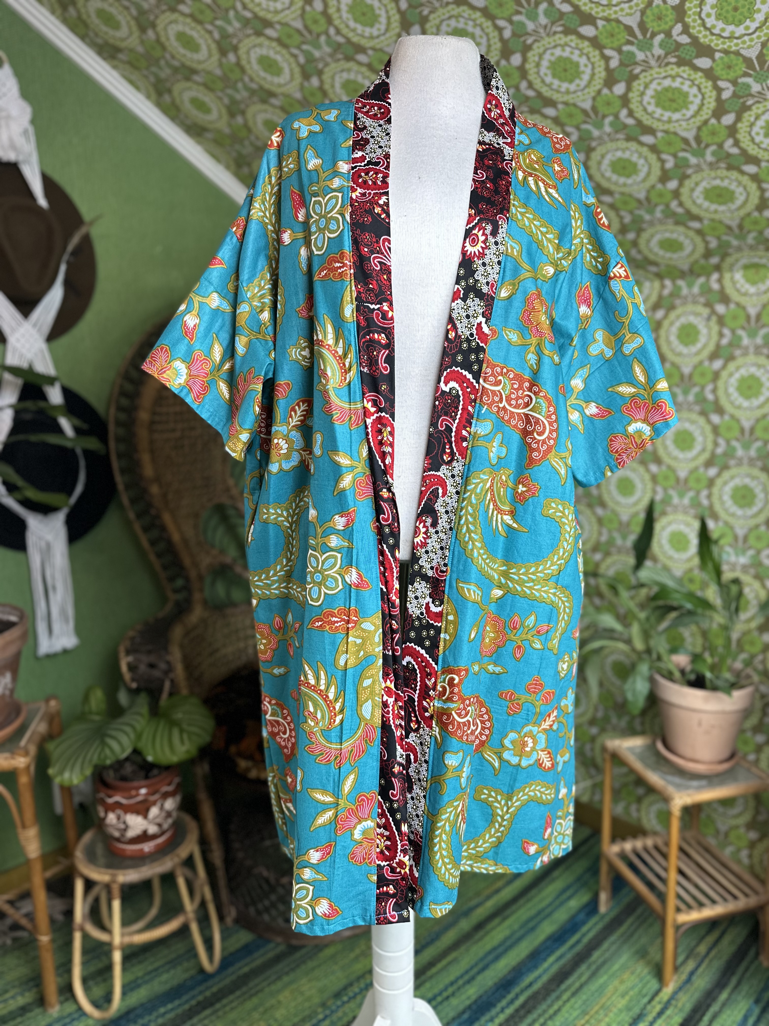 kimono turkos Paisley blom 