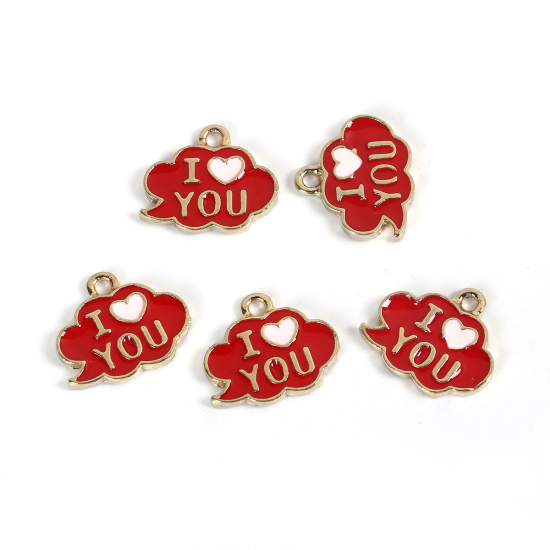 Berlock -  Emaljerat moln "I love you", Röd