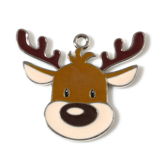 Berlock -  Enameld  reindeer , silver brown 29mm