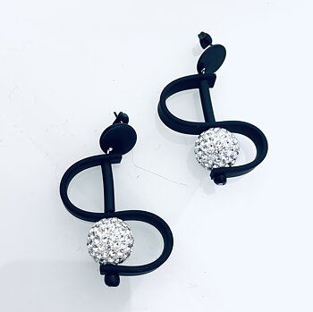 Earrings black ubber and crystals