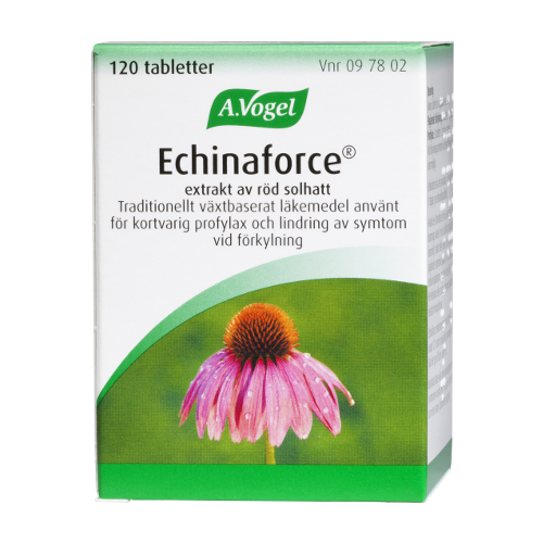 Echinaforce med extrakt av röd solhatt från A. Vogel innehåller 120 tabletter