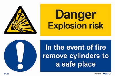 Kombinationsskylt "Danger explosion risk, in the event of a fire remove cylinders to a safe place" - IMPA 33.3100
