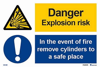 Kombinationsskylt "Danger explosion risk, in the event of a fire remove cylinders to a safe place" - IMPA 33.3100