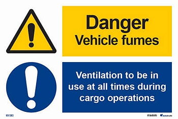 Kombinationsskylt "Danger vehicle fumes" - IMPA 33.3103