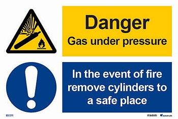 Kombinationsskylt "Danger gas under pressure, in case of fire remove cylinders" - IMPA 33.3102