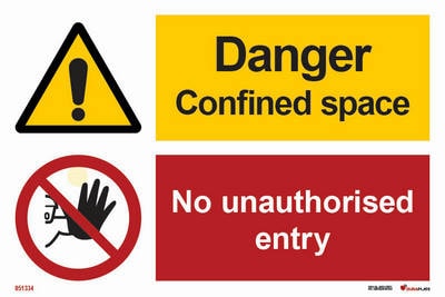 Kombinationsskylt "Danger confined space, no unauthorised entry"