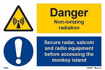 Kombinationsskylt "Danger non-ionizing radiation, secure radar" - IMPA 33.3109