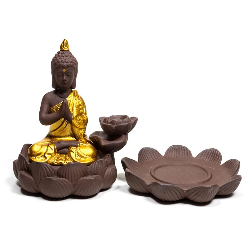 backflow rökelse brännare brun guld Buddha 