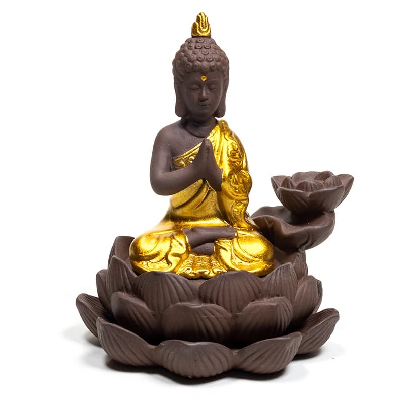 backflow rökelse brännare brun guld Buddha 