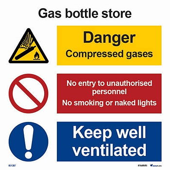 Kombinationsskylt "Gas bottle store" - IMPA 33.3125
