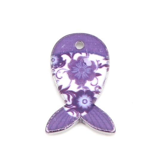 Charm -   Enamel  Fish  Lilac flowers