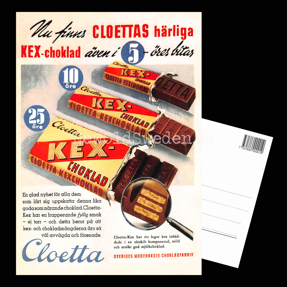 CLOETTA KEX-choklad 5, 10 OCH 25 ÖRE - Vykort A5 - 3