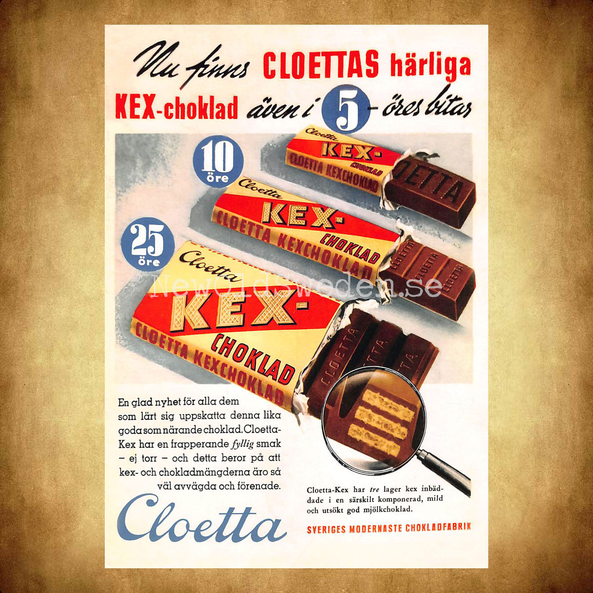 CLOETTA KEX-choklad 5, 10 OCH 25 ÖRE - Vykort A5 - 2