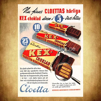 CLOETTA KEX-choklad 5, 10 OCH 25 ÖRE - Vykort A5