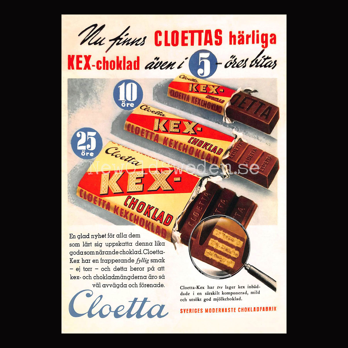 CLOETTA KEX-choklad 5, 10 OCH 25 ÖRE - Vykort A5