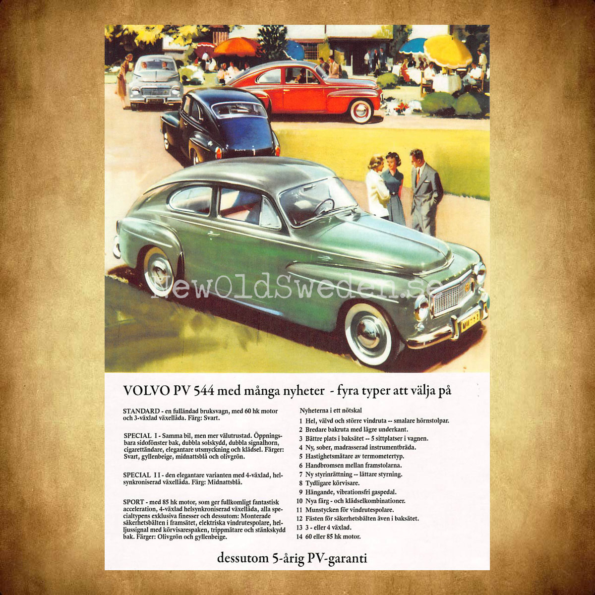 Volvo PV 544 - STANDARD, SPECIAL I & II, SPORT - Vykort A5 - 2