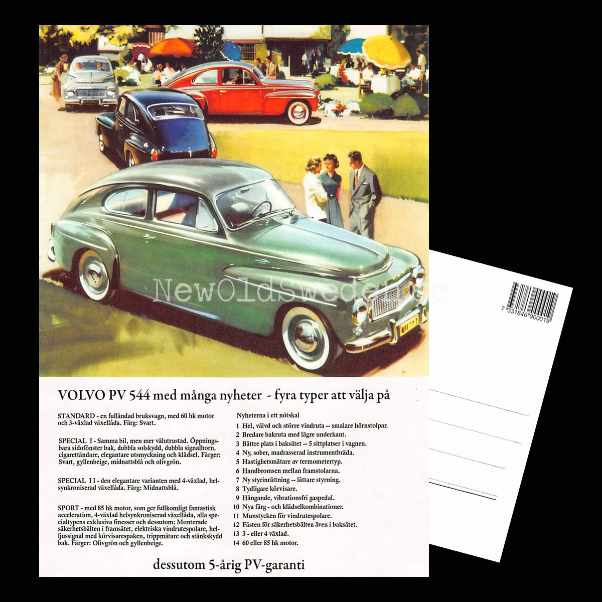 Volvo PV 544 - STANDARD, SPECIAL I & II, SPORT - Vykort A5 - 3