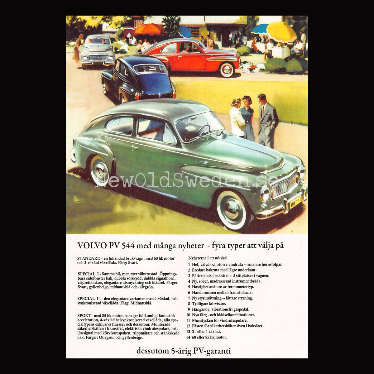 Volvo PV 544 - STANDARD, SPECIAL I & II, SPORT - Vykort A5