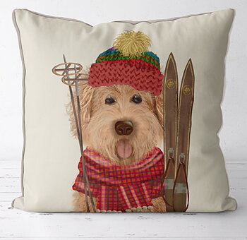Fabfunky Goldendoodle Ski Lodge Pillow