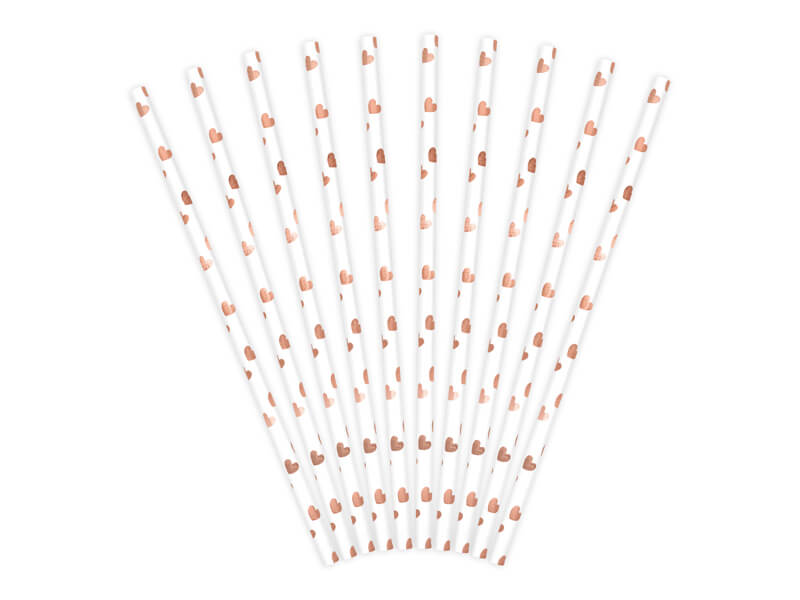 Sugrör | 10-pack | Vita med rosa hjärtan -1