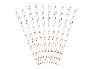 Sugrör | 10-pack | Vita med rosa hjärtan -1
