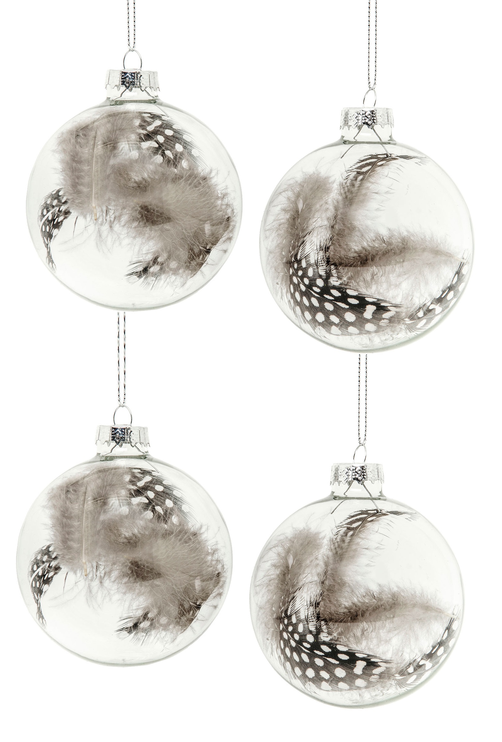 Glass ball Clear Feather Dot Black/White - 4-pack - 2