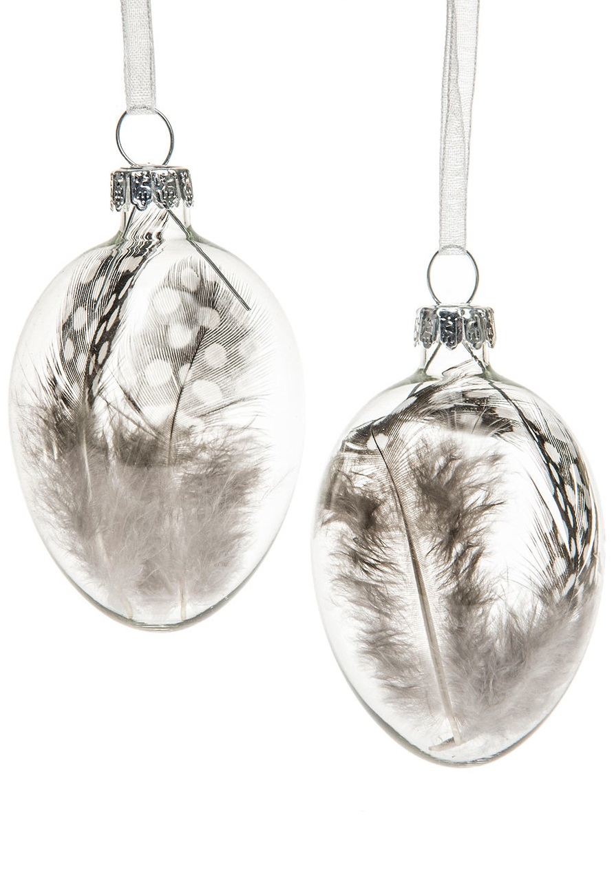 Glass eggs with hangers - Spotted feathers - 9-pack - 2