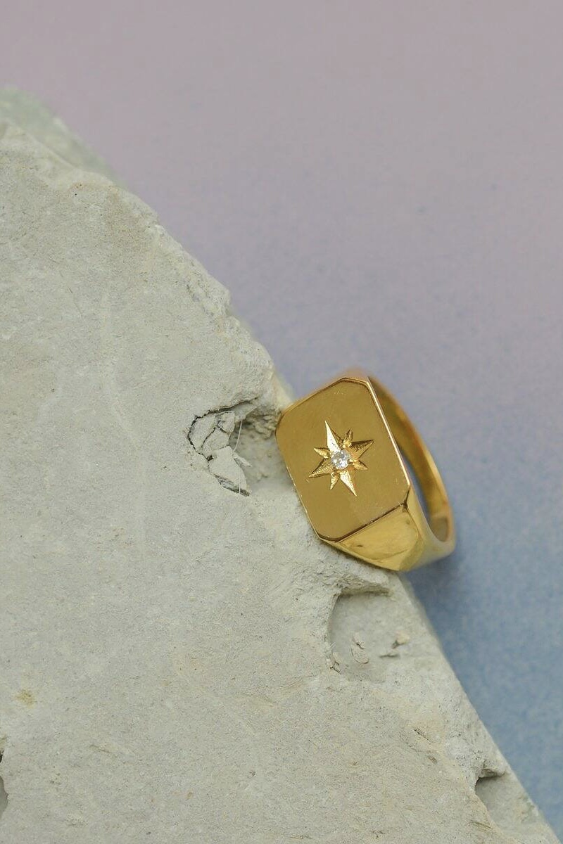 Syster P - North Star Signet Ring Gold - 4